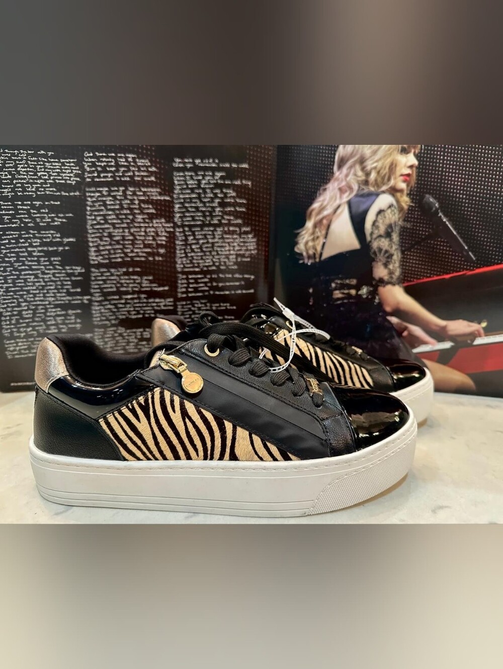 Carvela Women's Sneakers Size 8.5 Black Zebra Print Platform Shoes